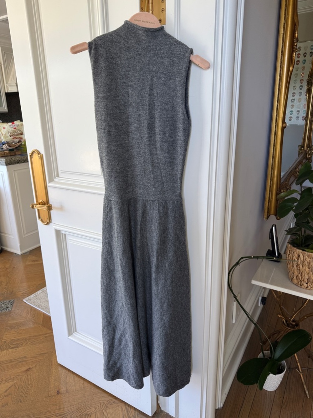 Sleeveless Mockneck Knit Wide-Leg Dress in Gray